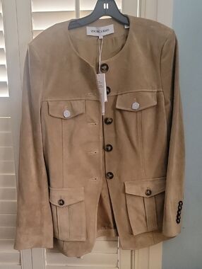 Veronica Beard Orrin Sued Jacket in Tan